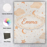 Personalised Name Warm Neutral Moon Stars Clouds Nursery Seamless Custom  Bespoke Canvas Wall Art Print Decor Picture Ready to Hang