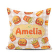 Custom Name Kawaii Burger Fries Fast Food Beige Gingham Seamless Square Filled Cushion Throw Pillow Sofa Bed Home Decor Zip Washable UK Made