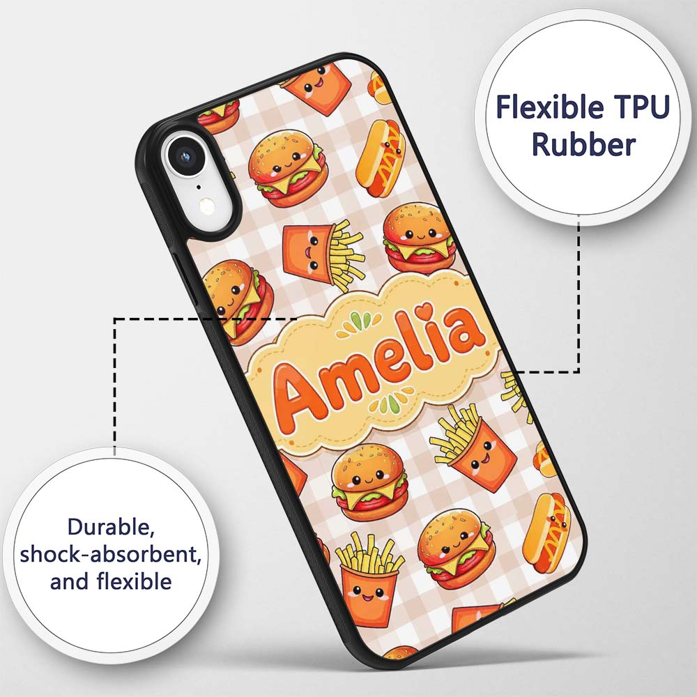 Kawaii Burger Fries Hotdog Fast Printed Design Custom Name Protective Phone Case Mobile Cover Durable Everyday Smartphone Shock Resistant