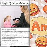 Kawaii Burger Fries Hotdog Fast Food Beige Gingham Seamless Pattern  Personalised Custom Name Super Soft Fleece Blanket Bed Sofa Throw