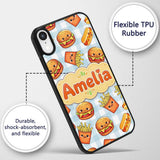Kawaii Burger Fries Hotdog Fast Food Blue Gingham Custom Name Protective Phone Case Mobile Cover Durable Everyday Smartphone Shock Resistant