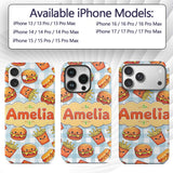 Kawaii Burger Fries Hotdog Fast Food Blue Gingham Custom Name Protective Phone Case Mobile Cover Durable Everyday Smartphone Shock Resistant