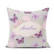 Custom Name Pink Purple Butterfly Floral Grey Background Pattern Square Filled Cushion Throw Pillow Sofa Bed Home Decor Zip Washable UK Made