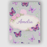 Personalised Name Pink Purple Butterfly Floral Grey Background Custom Modern Room Accent Canvas Wall Art Print Decor Picture Ready to Hang