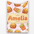 Kawaii Burger Fries Hotdog Fast Food Pink Gingham Seamless Pattern  Personalised Custom Name Super Soft Fleece Blanket Bed Sofa Throw