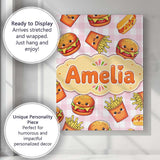 Personalised Name Kawaii Burger Fries Custom Modern Room Accent Creative Decorator Style Canvas Wall Art Print Decor Picture Ready to Hang