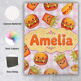 Personalised Name Kawaii Burger Fries Custom Modern Room Accent Creative Decorator Style Canvas Wall Art Print Decor Picture Ready to Hang