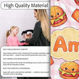 Kawaii Burger Fries Hotdog Fast Food Pink Gingham Seamless Pattern  Personalised Custom Name Super Soft Fleece Blanket Bed Sofa Throw