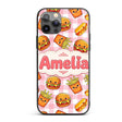 Kawaii Burger Fries Hotdog Fast Food Red Gingham Custom Name Protective Phone Case Mobile Cover Durable Everyday Smartphone Shock Resistant
