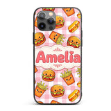 Kawaii Burger Fries Hotdog Fast Food Red Gingham Custom Name Protective Phone Case Mobile Cover Durable Everyday Smartphone Shock Resistant