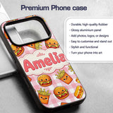 Kawaii Burger Fries Hotdog Fast Food Red Gingham Custom Name Protective Phone Case Mobile Cover Durable Everyday Smartphone Shock Resistant