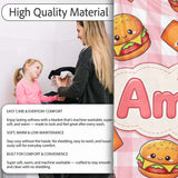Kawaii Burger Fries Hotdog Fast Food Red Gingham Seamless Pattern  Personalised Custom Name Super Soft Fleece Blanket Bed Sofa Throw