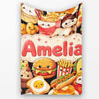 Cute Kawaii Fast Food Collage Burger Pizza Fries Drinks Seamless  Personalised Custom Name Super Soft Fleece Blanket Bed Sofa Throw