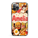 Cute Kawaii Fast Food Collage Burger Pizza Fries Custom Name Protective Phone Case Mobile Cover Durable Everyday Smartphone Shock Resistant