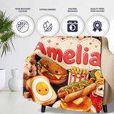 Cute Kawaii Fast Food Collage Burger Pizza Fries Drinks Seamless  Personalised Custom Name Super Soft Fleece Blanket Bed Sofa Throw