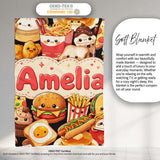 Cute Kawaii Fast Food Collage Burger Pizza Fries Drinks Seamless  Personalised Custom Name Super Soft Fleece Blanket Bed Sofa Throw