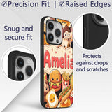 Cute Kawaii Fast Food Collage Burger Pizza Fries Custom Name Protective Phone Case Mobile Cover Durable Everyday Smartphone Shock Resistant