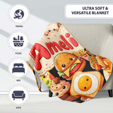 Cute Kawaii Fast Food Collage Burger Pizza Fries Drinks Seamless  Personalised Custom Name Super Soft Fleece Blanket Bed Sofa Throw