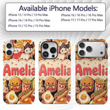 Cute Kawaii Fast Food Collage Burger Pizza Fries Custom Name Protective Phone Case Mobile Cover Durable Everyday Smartphone Shock Resistant