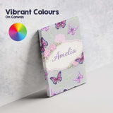 Personalised Name Pink Purple Butterfly Floral Grey Background Custom Modern Room Accent Canvas Wall Art Print Decor Picture Ready to Hang