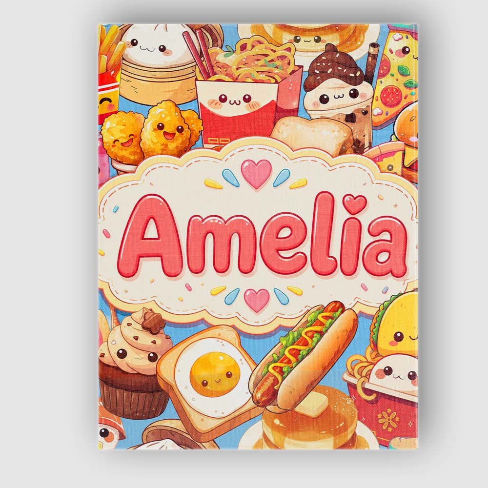 Personalised Name Kawaii Fast Food Collage Custom  Unique Gift Idea Elegant Feature Canvas Wall Art Print Decor Picture Ready to Hang