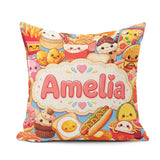 Custom Name Kawaii Fast Food Collage Burger Pizza Fries Seamless Square Filled Cushion Throw Pillow Sofa Bed Home Decor Zip Washable UK Made