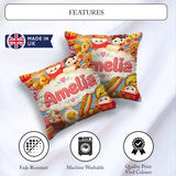 Custom Name Kawaii Fast Food Collage Burger Pizza Fries Seamless Square Filled Cushion Throw Pillow Sofa Bed Home Decor Zip Washable UK Made