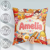 Custom Name Kawaii Fast Food Collage Burger Pizza Fries Seamless Square Filled Cushion Throw Pillow Sofa Bed Home Decor Zip Washable UK Made