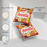 Custom Name Kawaii Fast Food Collage Burger Pizza Fries Seamless Square Filled Cushion Throw Pillow Sofa Bed Home Decor Zip Washable UK Made
