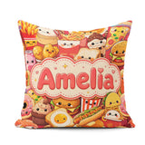 Custom Name Kawaii Fast Food Collage Burger Pizza Fries Seamless Square Filled Cushion Throw Pillow Sofa Bed Home Decor Zip Washable UK Made