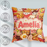 Custom Name Kawaii Fast Food Collage Burger Pizza Fries Seamless Square Filled Cushion Throw Pillow Sofa Bed Home Decor Zip Washable UK Made