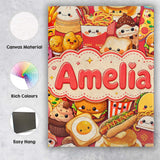 Personalised Name Kawaii Fast Food Collage Custom  Unique Gift Idea Elegant Feature Canvas Wall Art Print Decor Picture Ready to Hang