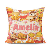 Custom Name Kawaii Fast Food Collage Burger Pizza Fries Seamless Square Filled Cushion Throw Pillow Sofa Bed Home Decor Zip Washable UK Made