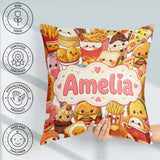 Custom Name Kawaii Fast Food Collage Burger Pizza Fries Seamless Square Filled Cushion Throw Pillow Sofa Bed Home Decor Zip Washable UK Made