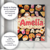 Personalised Name Kawaii Fast Food Burger Custom  Unique Gift Idea Elegant Feature Canvas Wall Art Print Decor Picture Ready to Hang