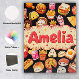 Personalised Name Kawaii Fast Food Burger Custom  Unique Gift Idea Elegant Feature Canvas Wall Art Print Decor Picture Ready to Hang