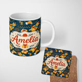 Personalized Custom Name Cute Christmas Bear Scarf Gift Box Lights Seamless Pattern Lovely 11oz Ceramic Coffee Tea Mug White Large Handle