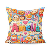 Custom Name Kawaii Fast Food Sushi Taco Pizza Blue Seamless Name Square Filled Cushion Throw Pillow Sofa Bed Home Decor Zip Washable UK Made