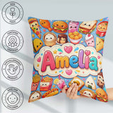Custom Name Kawaii Fast Food Sushi Taco Pizza Blue Seamless Name Square Filled Cushion Throw Pillow Sofa Bed Home Decor Zip Washable UK Made