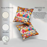 Custom Name Kawaii Fast Food Sushi Taco Pizza Blue Seamless Name Square Filled Cushion Throw Pillow Sofa Bed Home Decor Zip Washable UK Made