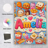 Personalised Name Kawaii Fast Food Burger Custom  Unique Gift Idea Elegant Feature Canvas Wall Art Print Decor Picture Ready to Hang