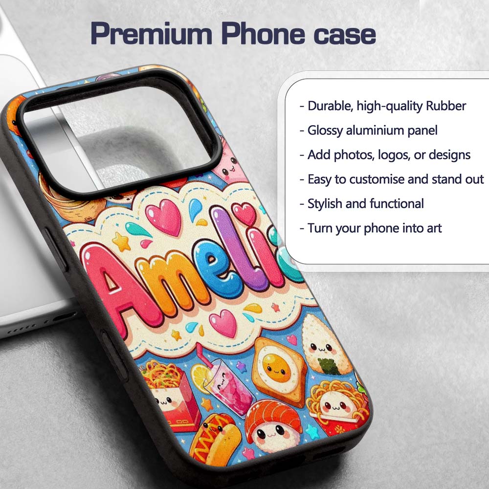 Kawaii Fast Food Burger Sushi Taco Pizza Blue Custom Name Protective Phone Case Mobile Cover Durable Everyday Smartphone Shock Resistant