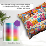 Custom Name Kawaii Fast Food Sushi Taco Pizza Blue Seamless Name Square Filled Cushion Throw Pillow Sofa Bed Home Decor Zip Washable UK Made