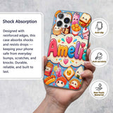 Kawaii Fast Food Burger Sushi Taco Pizza Blue Custom Name Protective Phone Case Mobile Cover Durable Everyday Smartphone Shock Resistant
