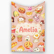 Kawaii Fast Food Burger Sushi Taco Pizza Beige Seamless Pattern  Personalised Custom Name Super Soft Fleece Blanket Bed Sofa Throw