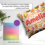 Custom Name Kawaii Fast Food Burger Sushi Pizza Seamless Pattern Square Filled Cushion Throw Pillow Sofa Bed Home Decor Zip Washable UK Made