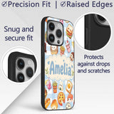 Kawaii Fast Food Burger Sushi Taco Pizza Blue Custom Name Protective Phone Case Mobile Cover Durable Everyday Smartphone Shock Resistant