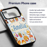 Kawaii Fast Food Burger Sushi Taco Pizza Blue Custom Name Protective Phone Case Mobile Cover Durable Everyday Smartphone Shock Resistant