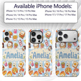 Kawaii Fast Food Burger Sushi Taco Pizza Blue Custom Name Protective Phone Case Mobile Cover Durable Everyday Smartphone Shock Resistant