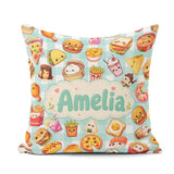 Custom Name Kawaii Fast Food Burger Sushi Pizza Gingham Seamless Square Filled Cushion Throw Pillow Sofa Bed Home Decor Zip Washable UK Made